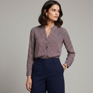 JOIE Silk Sailboat All-over Print Navy Longsleeve Blouse Womens XS Office Work